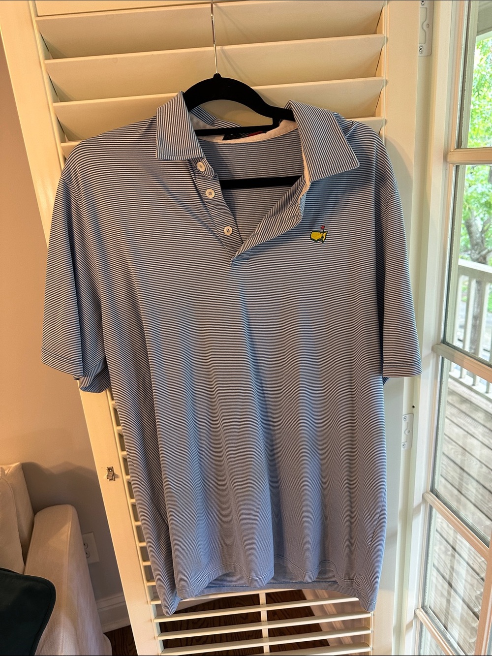 Masters Blue Micro-Striped Polo with Yellow Masters Logo
